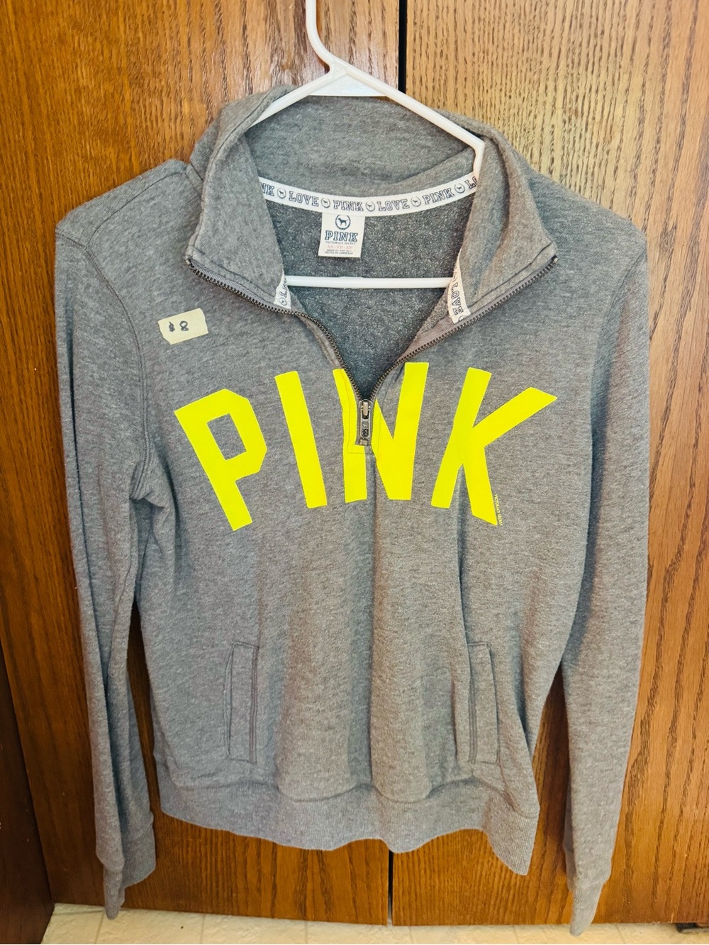 PINK Victoria's Secret Gray Quarter-Zip Sweatshirt with Neon Yellow Logo